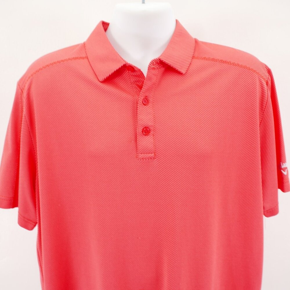 Callaway Opti-Dri Large Pink Striped Collared Polo Shirt Short Sleeve